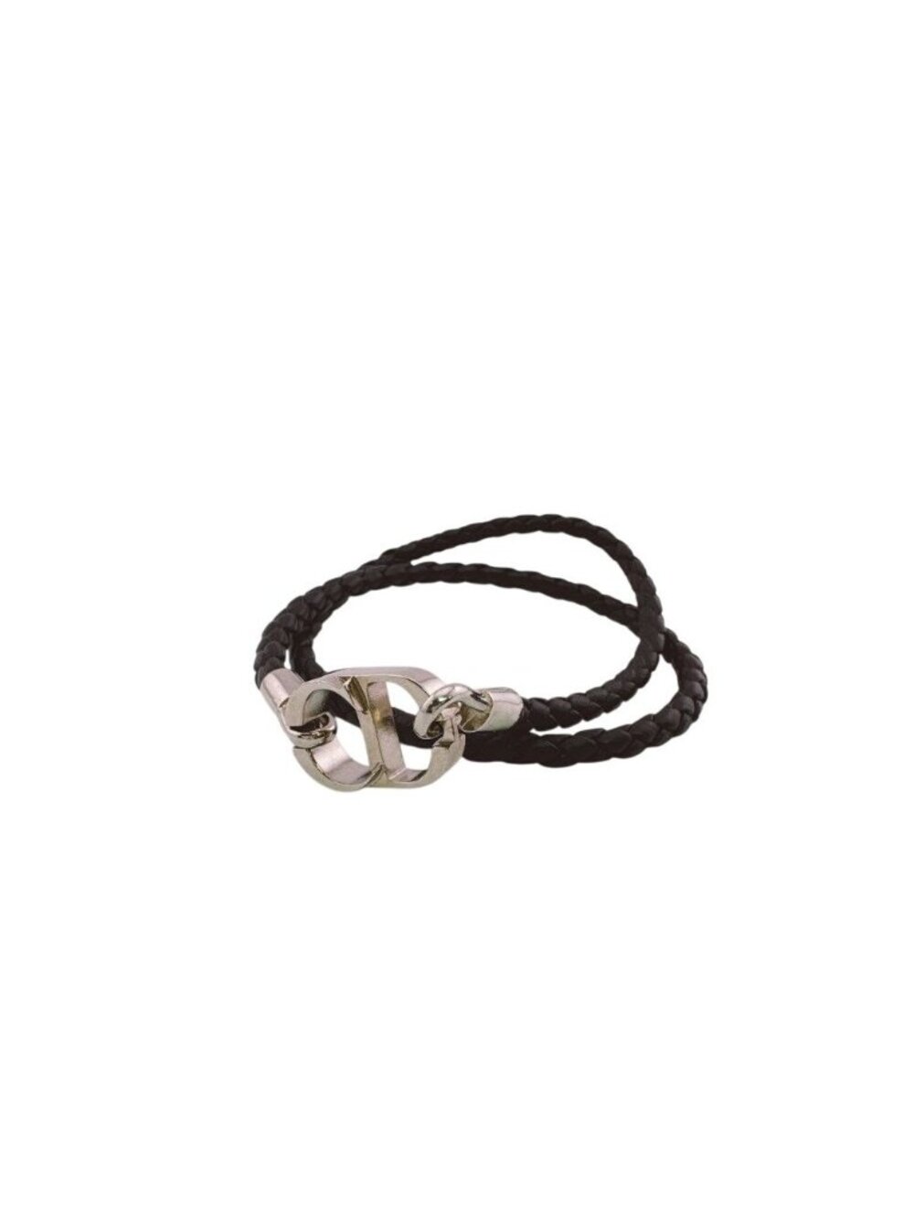 Dior Black Silver Choker Necklace 2-Way Braided Bangle CD Logo Bracelet